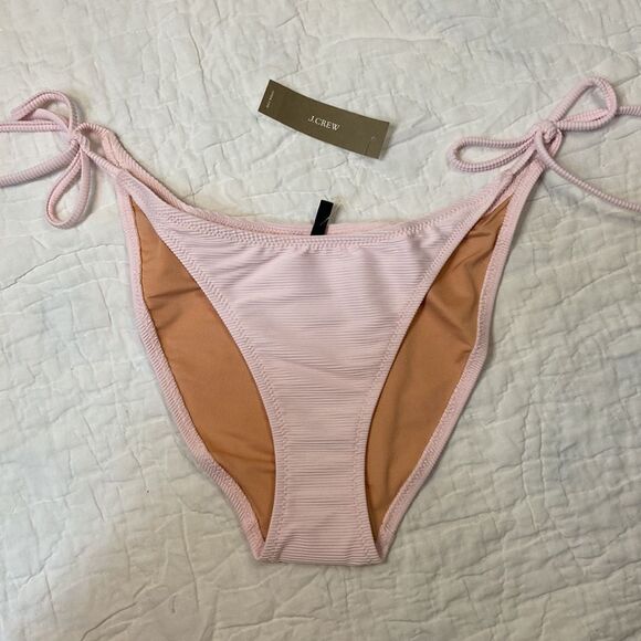 NWT J.Crew Ribbed curved-waist cheeky string bikini bottom in Pink size Medium - Picture 1 of 6